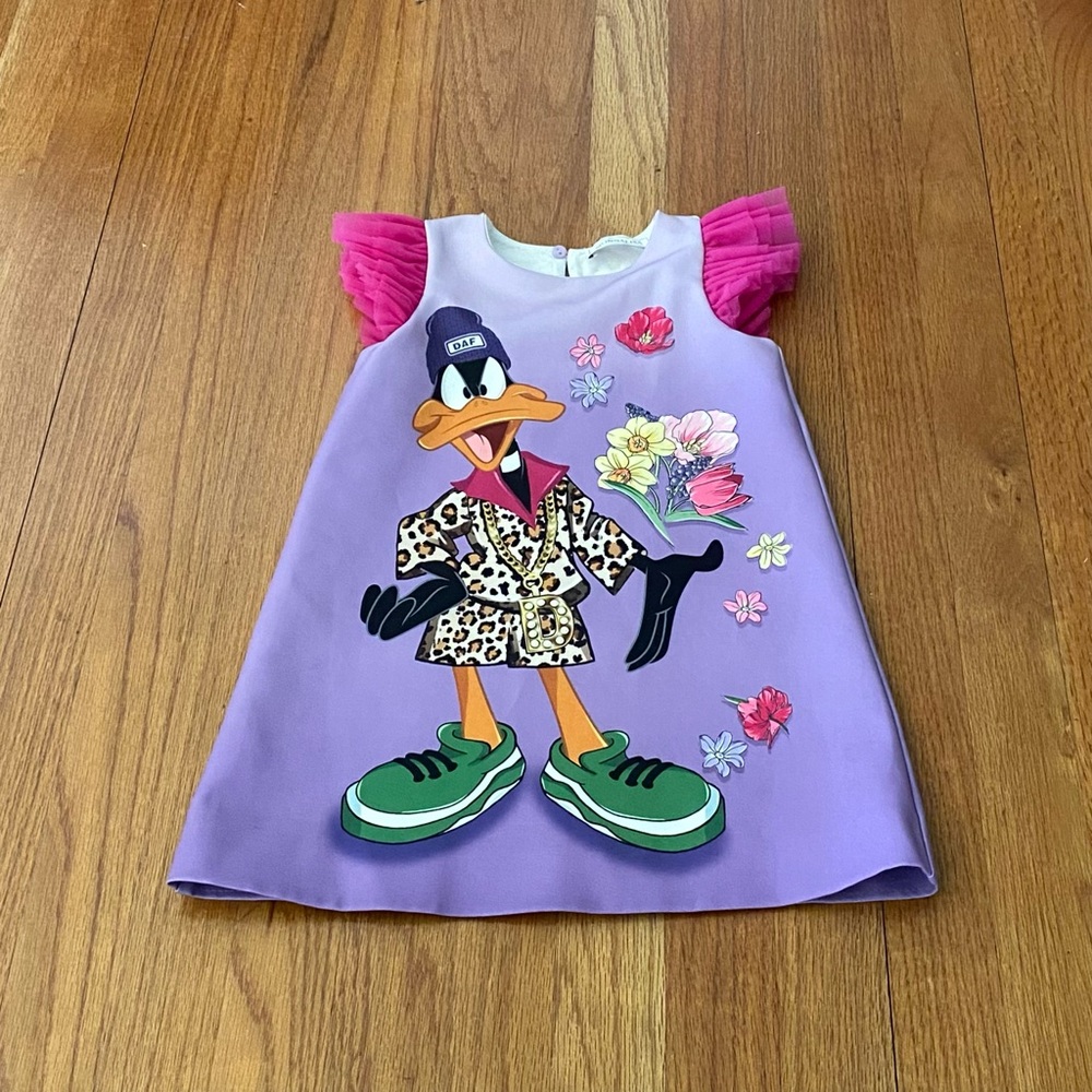 MonnaLisa Purple Daffy Duck Crepe Dress